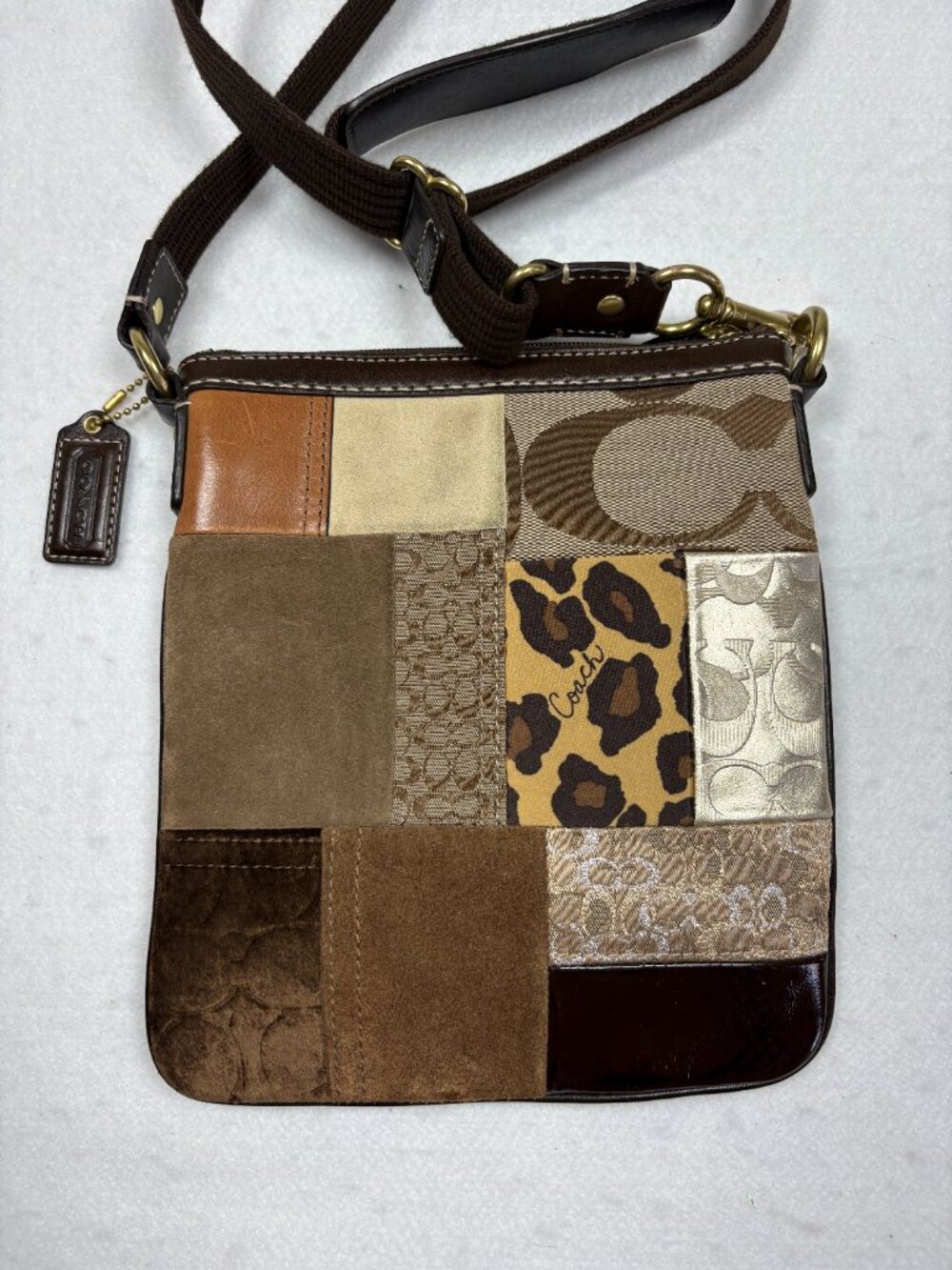 Coach Y2K Patchwork Swingpack Leather Suede Animal Print Boho Chic - Picture 2 of 9